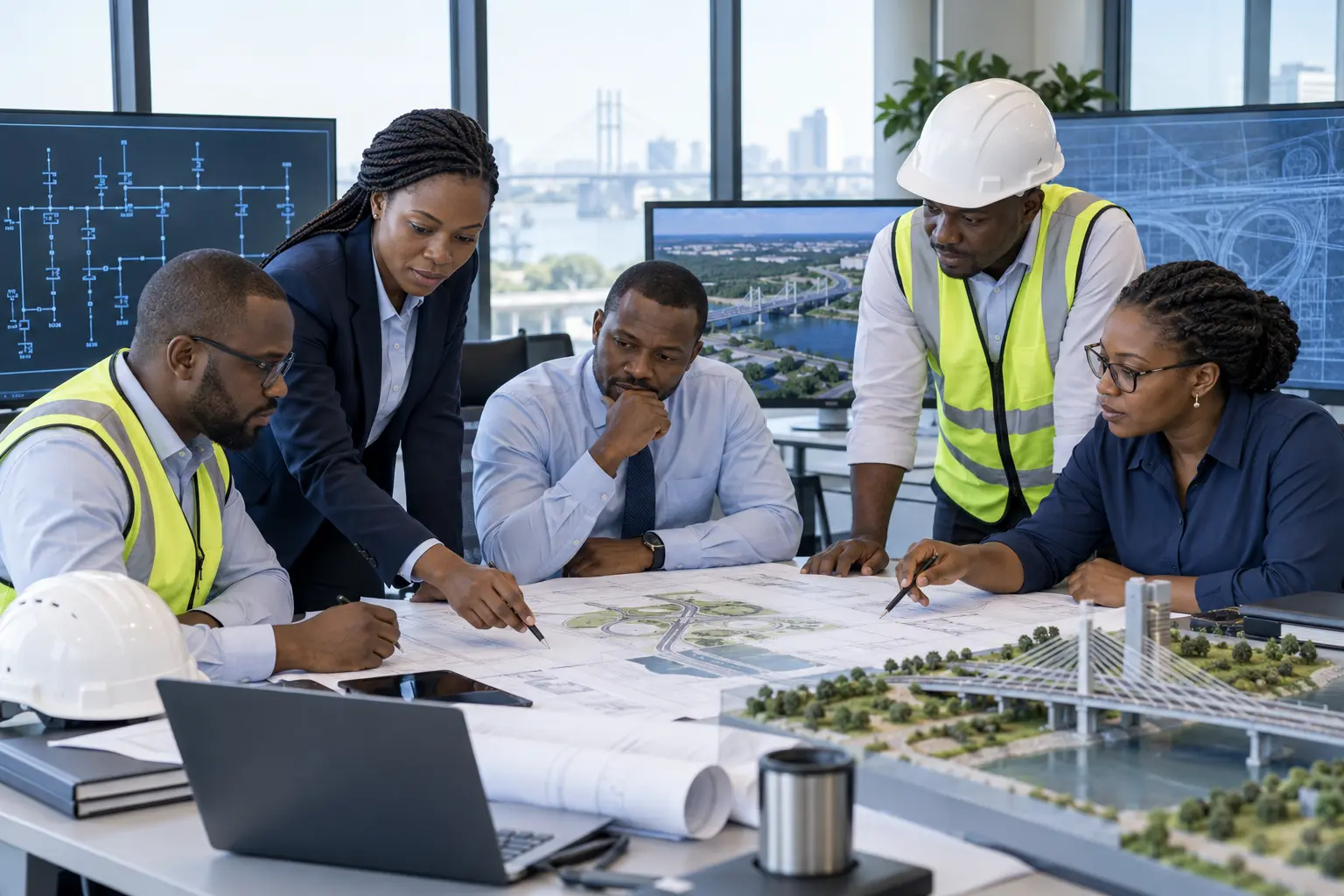 Équipe multidisciplinaire réalisant les études et la conception d’une infrastructure
